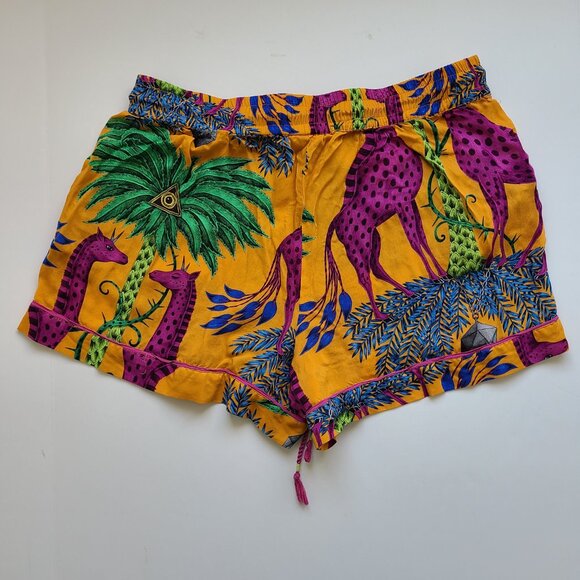 Emma J Shipley Anthropologie Extravaganza Sleep Shorts L Animal Print Orange - Picture 2 of 11